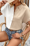 Khaki Color Block Open Button Blouse Shirt