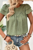 Olive Spot Pin-Tuck Tiered Sleeves Blouse