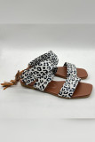 Leopard Snake Skin Straps Tassle Flat Sandals 