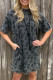 Gray Vintage Washed Leopard T-Shirt Dress with Pockets