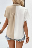 Khaki Color Block Open Button Blouse Shirt