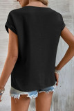 Plain Hollow Out Lace Splicing Short Sleeves Top