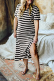 Black Plus Size Striped Print Long T-shirt Dress