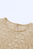 Apricot Floral Lace Ruched Bubble Sleeve Top