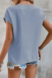Plain Hollow Out Lace Splicing Short Sleeves Top