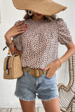 Leopard Print Smocked Puffy Blouse