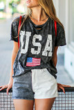 Black Distressed Tie-dye USA Flag Print T-shirt