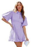 Purple Puff Sleeve Bubble Hem Mini Dress