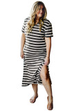 Black Plus Size Striped Print Long T-shirt Dress