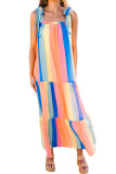 Stripe Tiered Tie Shoulder Straps Maxi Dress