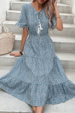 Puff Sleeves Tiered Splicing Printing Dress 