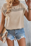 Plain Hollow Out Lace Splicing Short Sleeves Top