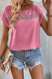 Plain Hollow Out Lace Splicing Short Sleeves Top