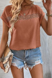 Plain Hollow Out Lace Splicing Short Sleeves Top