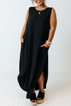 Black Plus Size Wide Sleeveless Shoulder Straps Maxi Dress