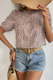 Leopard Print Smocked Puffy Blouse