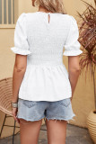 Puff Sleeves Swiss Dot Ruffle Hem Top 