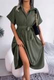 Loose Fit Button Up Waist Tie Smocked Dress 