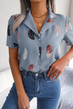 Button Up Feather Print Shirt 
