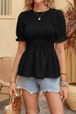 Puff Sleeves Swiss Dot Ruffle Hem Top 