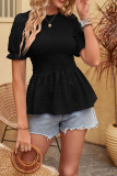 Puff Sleeves Swiss Dot Ruffle Hem Top 