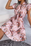 Ruffle Sleeves Smocked Floral Dress 