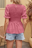 Puff Sleeves Swiss Dot Ruffle Hem Top 