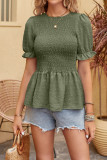 Puff Sleeves Swiss Dot Ruffle Hem Top 