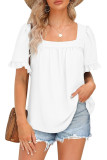 Square Neck Short Sleeves Pleated Blouse 