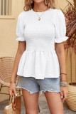 Puff Sleeves Swiss Dot Ruffle Hem Top 