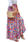 Multicolor Abstract Floral Print Tassel Tie Ruffle Maxi Skirt