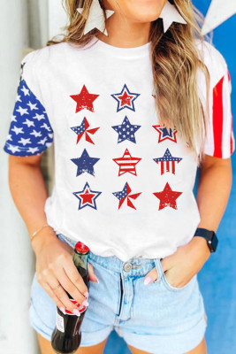 Multicolor American Flag Stars Print Raglan Sleeve Graphic Tee
