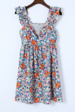 Multicolor Floral Sweetheart Ruffle Sleeveless Mini Dress