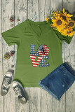 V Neck LOVE American Flag Graphic Tee