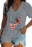 V Neck LOVE American Flag Graphic Tee