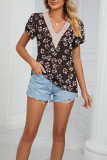 V Neck Ruffle Sleeves Floral Print Blouse 