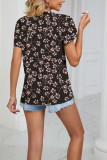 V Neck Ruffle Sleeves Floral Print Blouse 