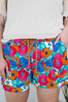 Multicolor Plus Size Abstract Floral Print Drawstring Shorts