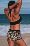 Leopard Tropical Leaf Print Tie Bikini and Boardshorts