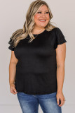 Black Plus Size Solid Color Ruffled Short Sleeve Top