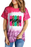 Pink Bleach mama Leopard Print Short Sleeve Round Neck Tee