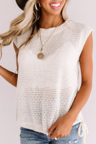 White Side Drawstring Knitted Tank Top