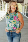 Multicolor Plus Size Floral Print Ruffle Trim Tank Top