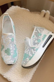 See Thru Lace Embroidery Slip On Platform Shoes
