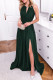 Green Glitter Trim Cutout Strapless Slit Party Dress