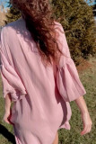 Plain V Neck Lace Edge Ruffles Sleeves Mini Dress