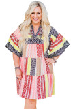 Multicolor Plus Size Tribal Stripe Print Tiered Swing Dress
