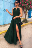 Green Glitter Trim Cutout Strapless Slit Party Dress