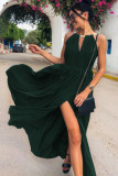 Green Glitter Trim Cutout Strapless Slit Party Dress