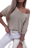 Khaki Short Sleeve Knitted Sweater Top